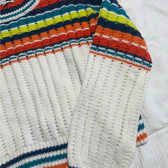 Fashion Nova Womens Sweater White Orange S Striped Cropped Long Sleeve Crewneck - Picture 5 of 7